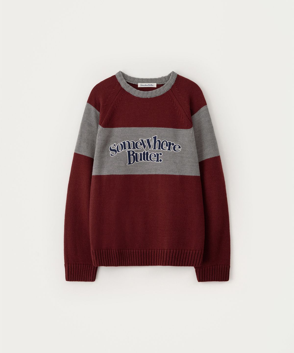 썸웨어버터(SOMEWHEREBUTTER) Casual Wave Logo Knit - Burgundy