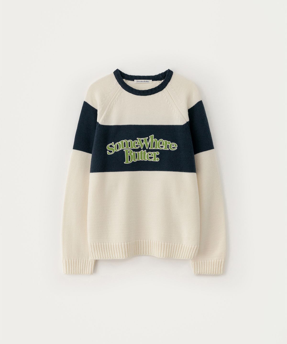 썸웨어버터(SOMEWHEREBUTTER) Casual Wave Logo Knit - Ivory