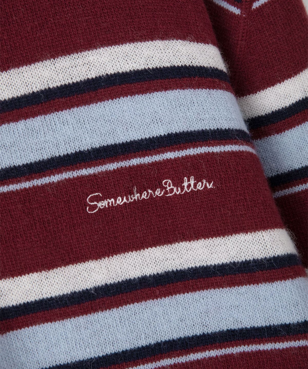 썸웨어버터(SOMEWHEREBUTTER) Cope Stripe Knit - Burgundy