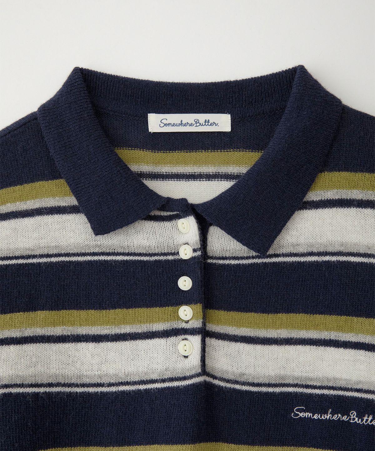 썸웨어버터(SOMEWHEREBUTTER) Cope Stripe Knit - Navy