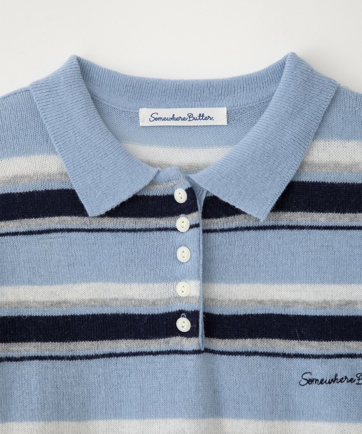 썸웨어버터(SOMEWHEREBUTTER) Cope Stripe Knit - Light Blue