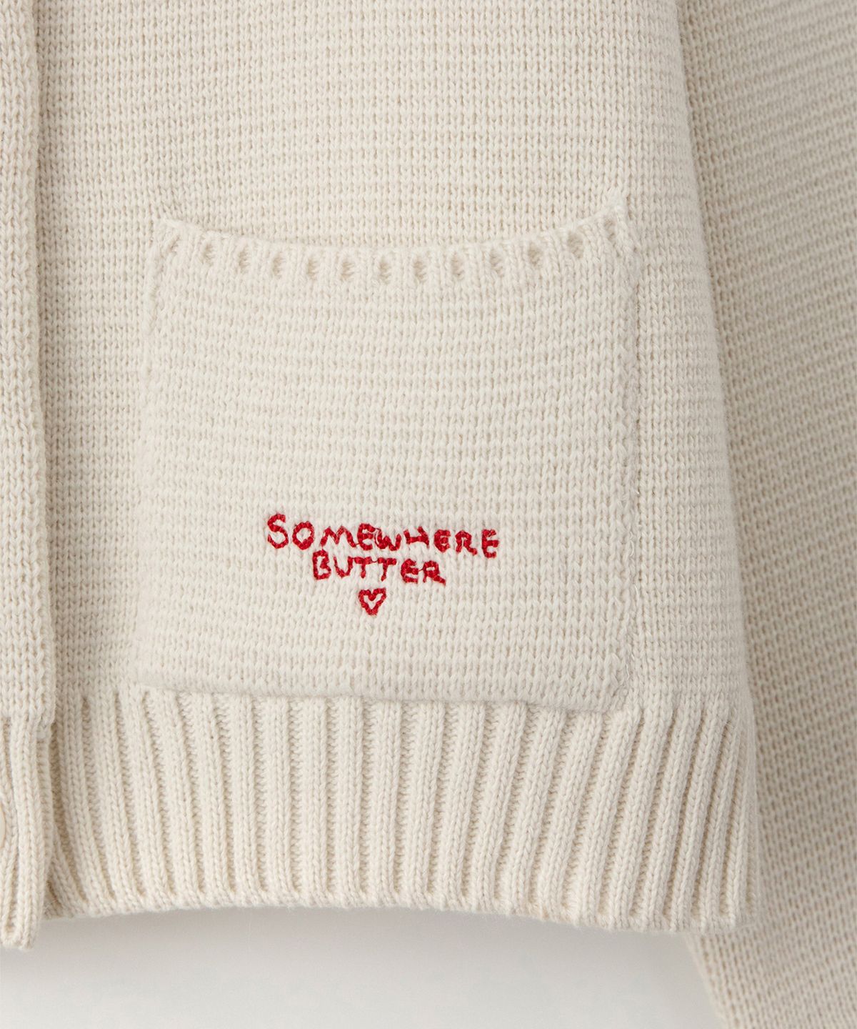 썸웨어버터(SOMEWHEREBUTTER) Stitch Logo Knit Wool Jacket - Ivory