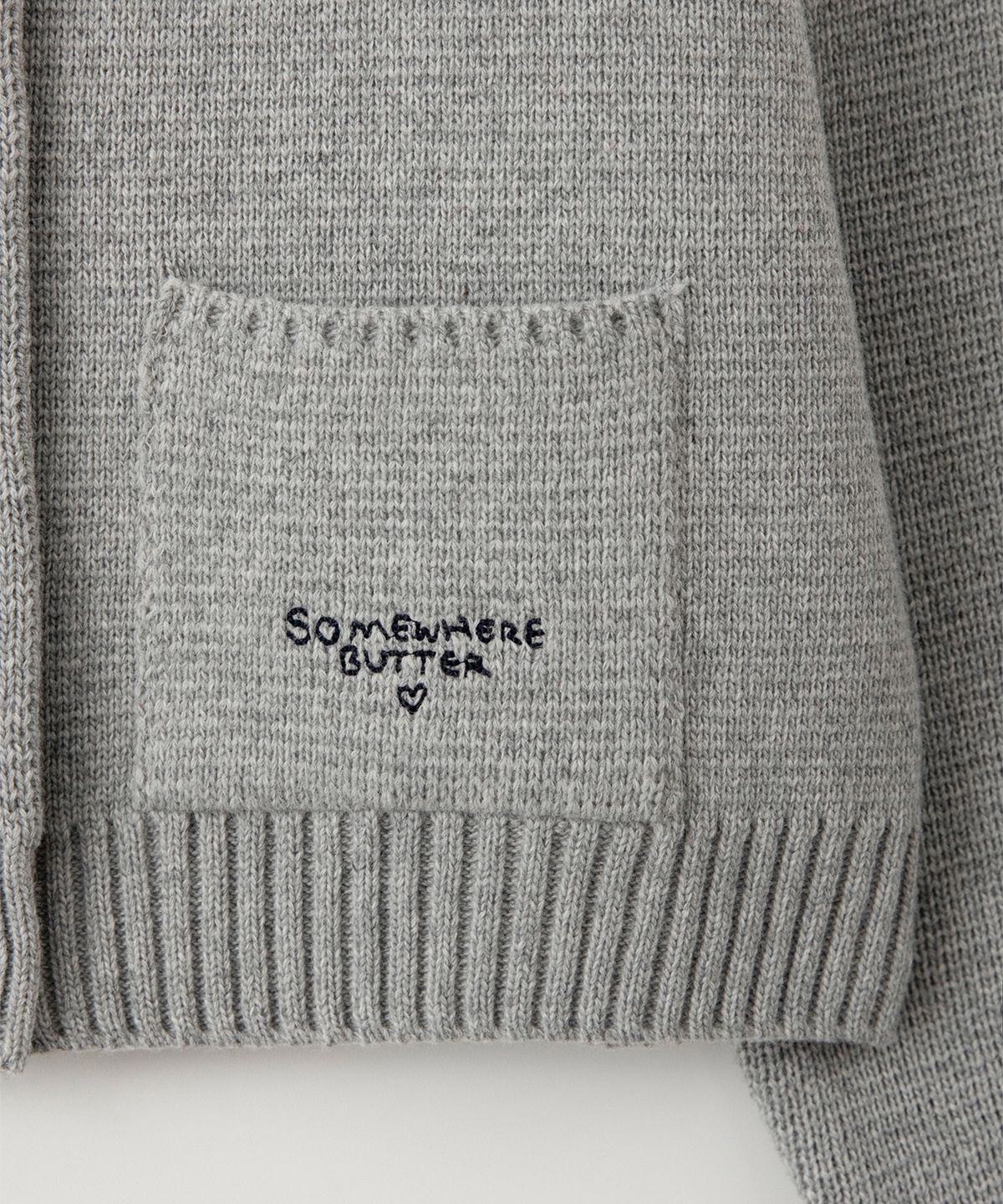 썸웨어버터(SOMEWHEREBUTTER) Stitch Logo Knit Wool Jacket - Grey