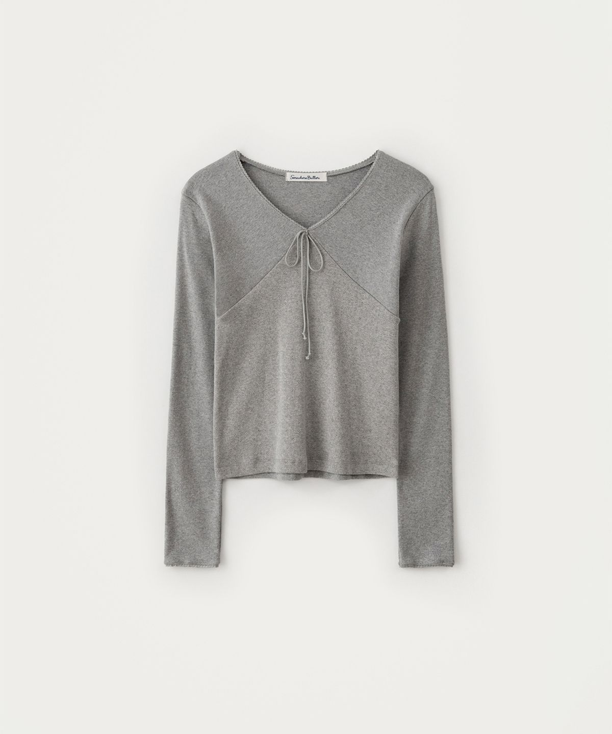 썸웨어버터(SOMEWHEREBUTTER) V-Neck Ribbon Top - Grey