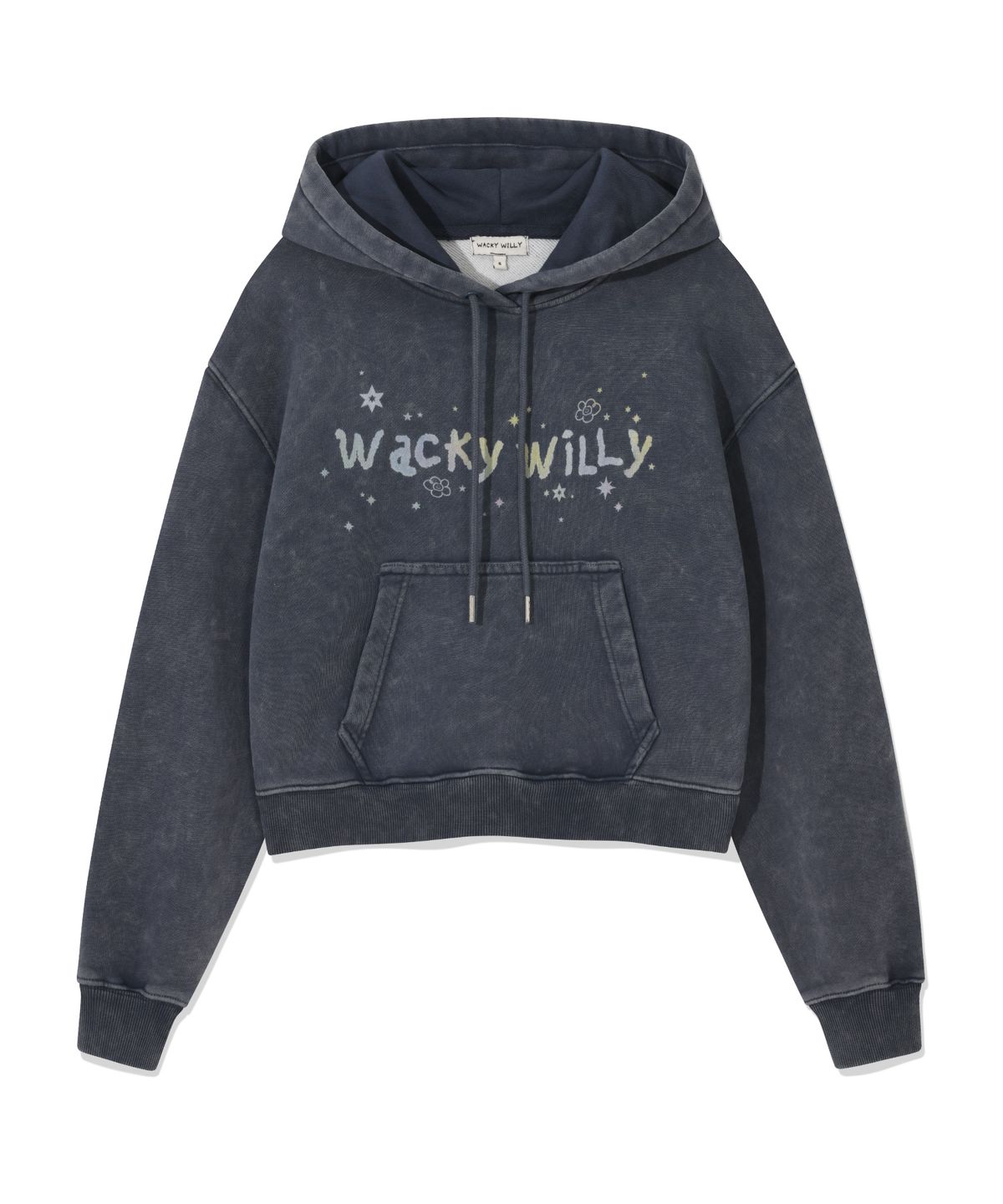 와키윌리(WACKY WILLY) 우먼스 스노우워싱 그래픽 크롭 후디 네이비