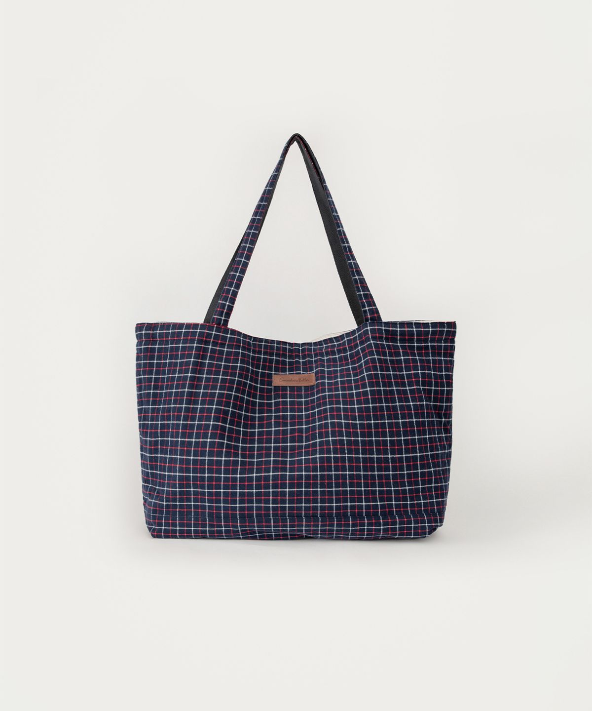 썸웨어버터(SOMEWHEREBUTTER) Check Letter Reversible Bag - Ivory(Navy)