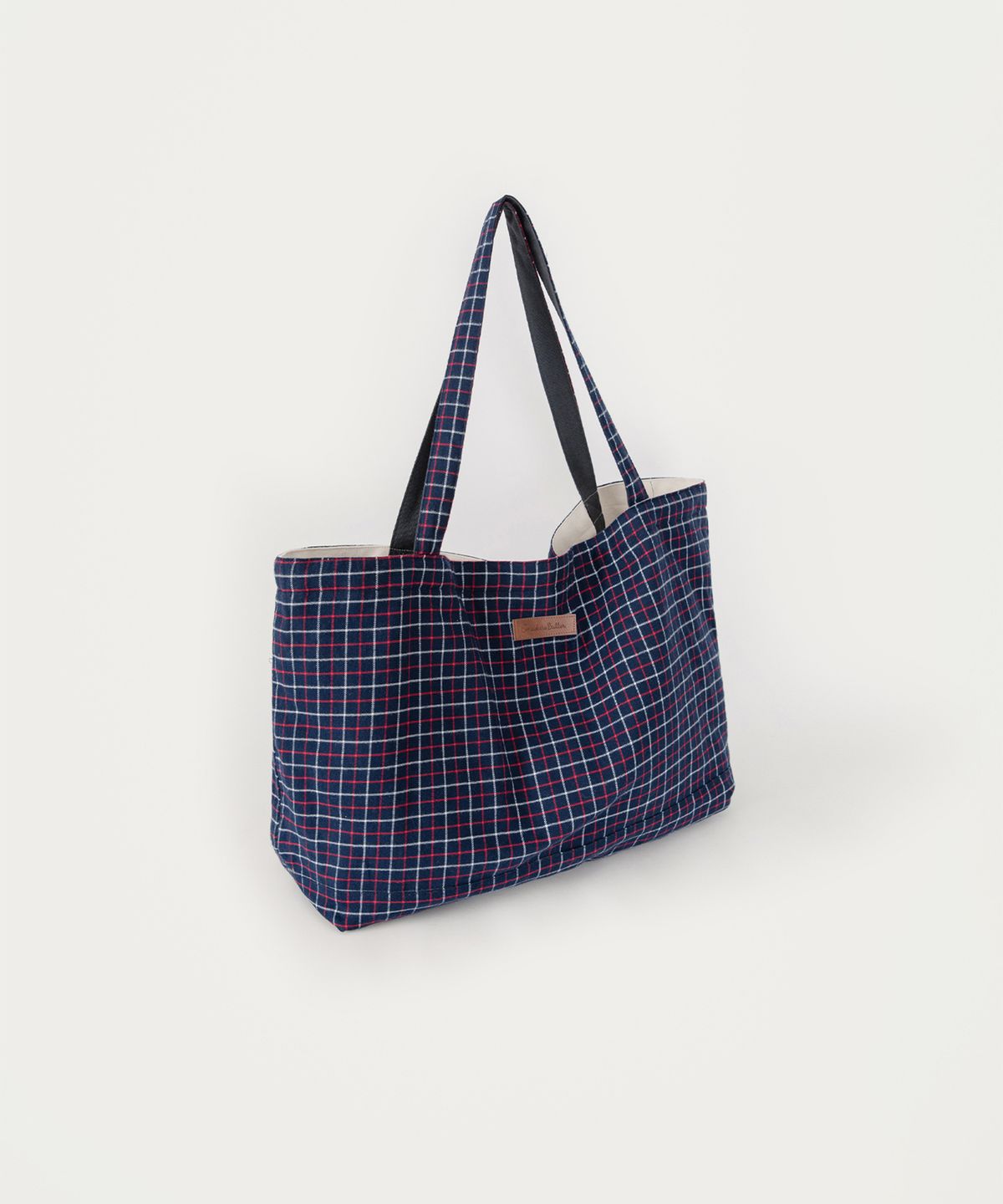 썸웨어버터(SOMEWHEREBUTTER) Check Letter Reversible Bag - Ivory(Navy)