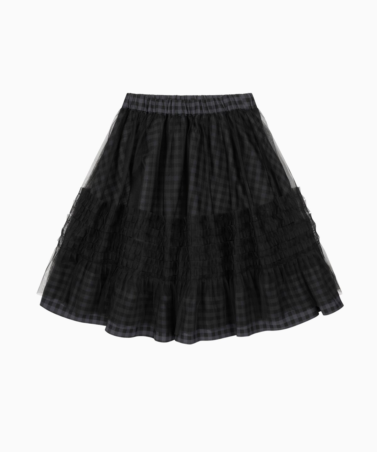 오헤시오(OHESHIO) LAYERED SHEER FRILL SKIRT, KHAKI CHECK