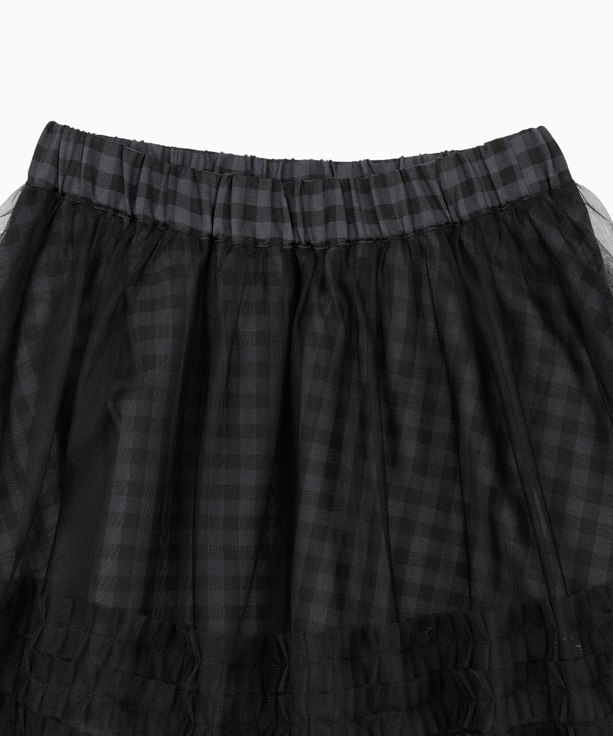 오헤시오(OHESHIO) LAYERED SHEER FRILL SKIRT, KHAKI CHECK