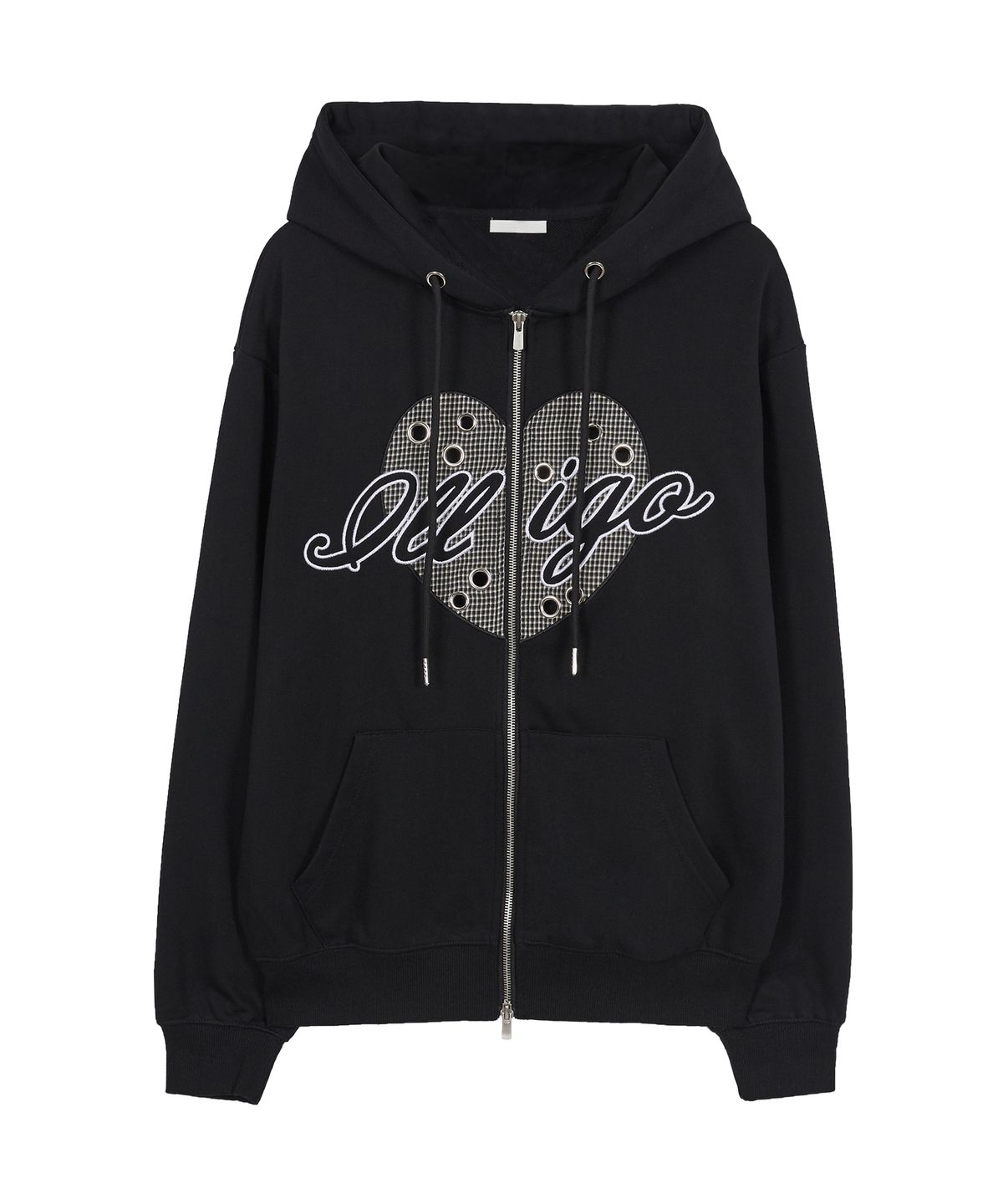 일리고(ILLIGO) 체크 하트 아일렛 후드 집업 블랙