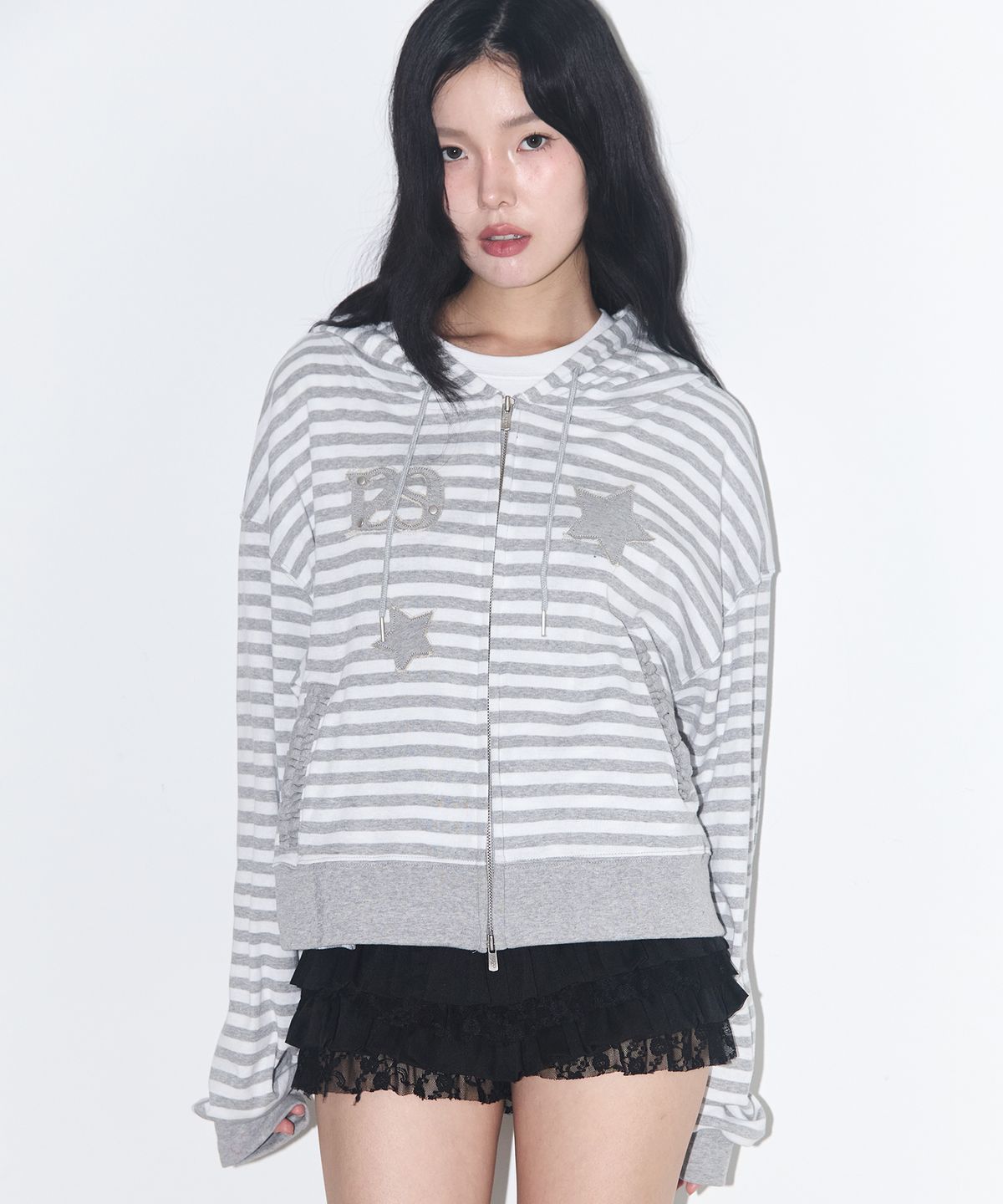 일리고(ILLIGO) 스타리 스트라이프 후드 집업 멜란지