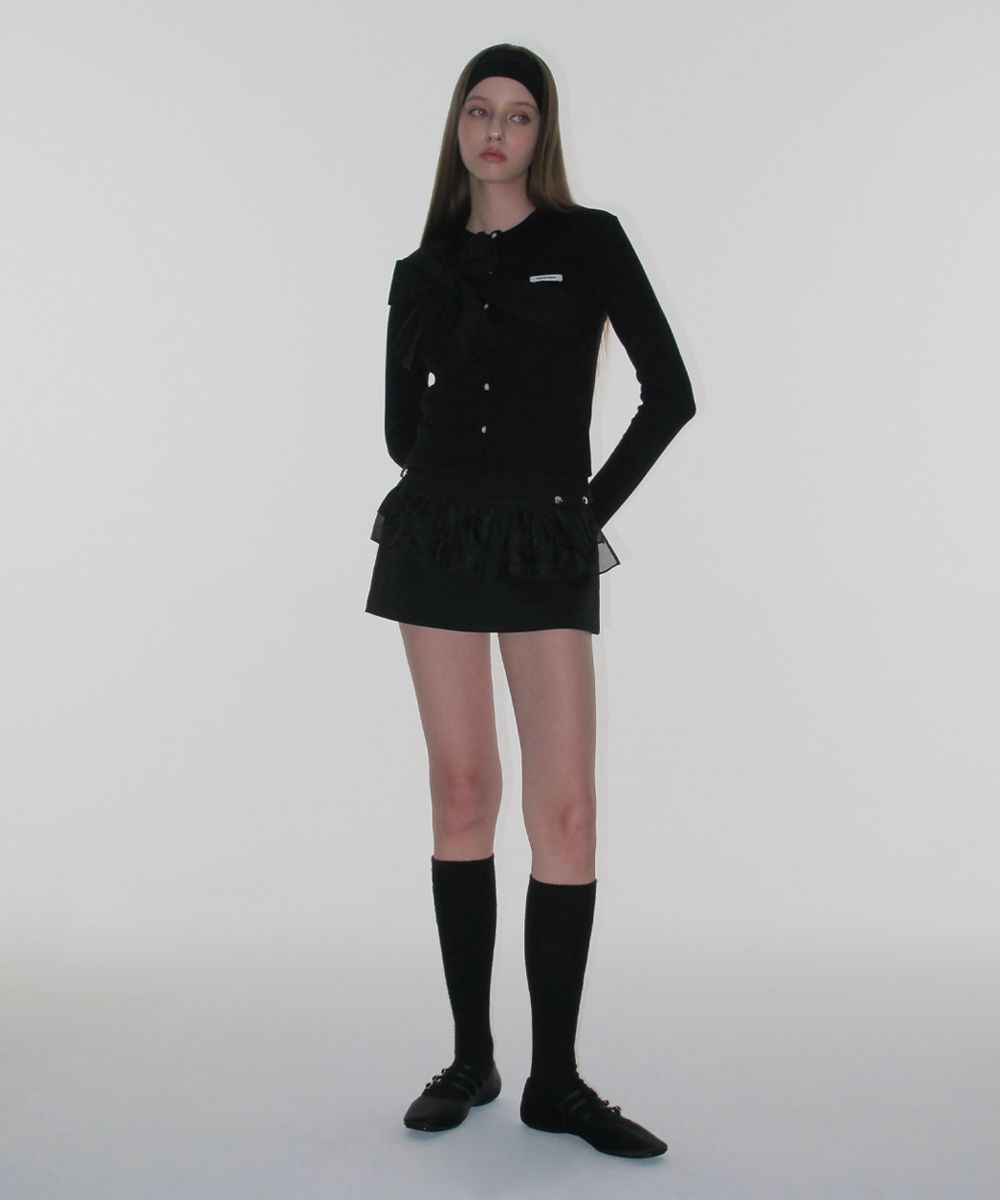 MUSINSA公式 | CRANK Ribbon Tide Knit Cardigan_Black