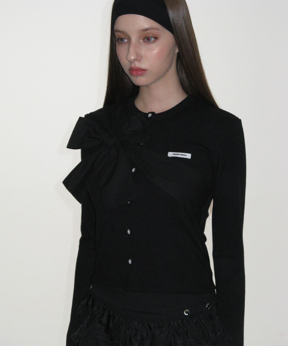 MUSINSA公式 | CRANK Ribbon Tide Knit Cardigan_Black