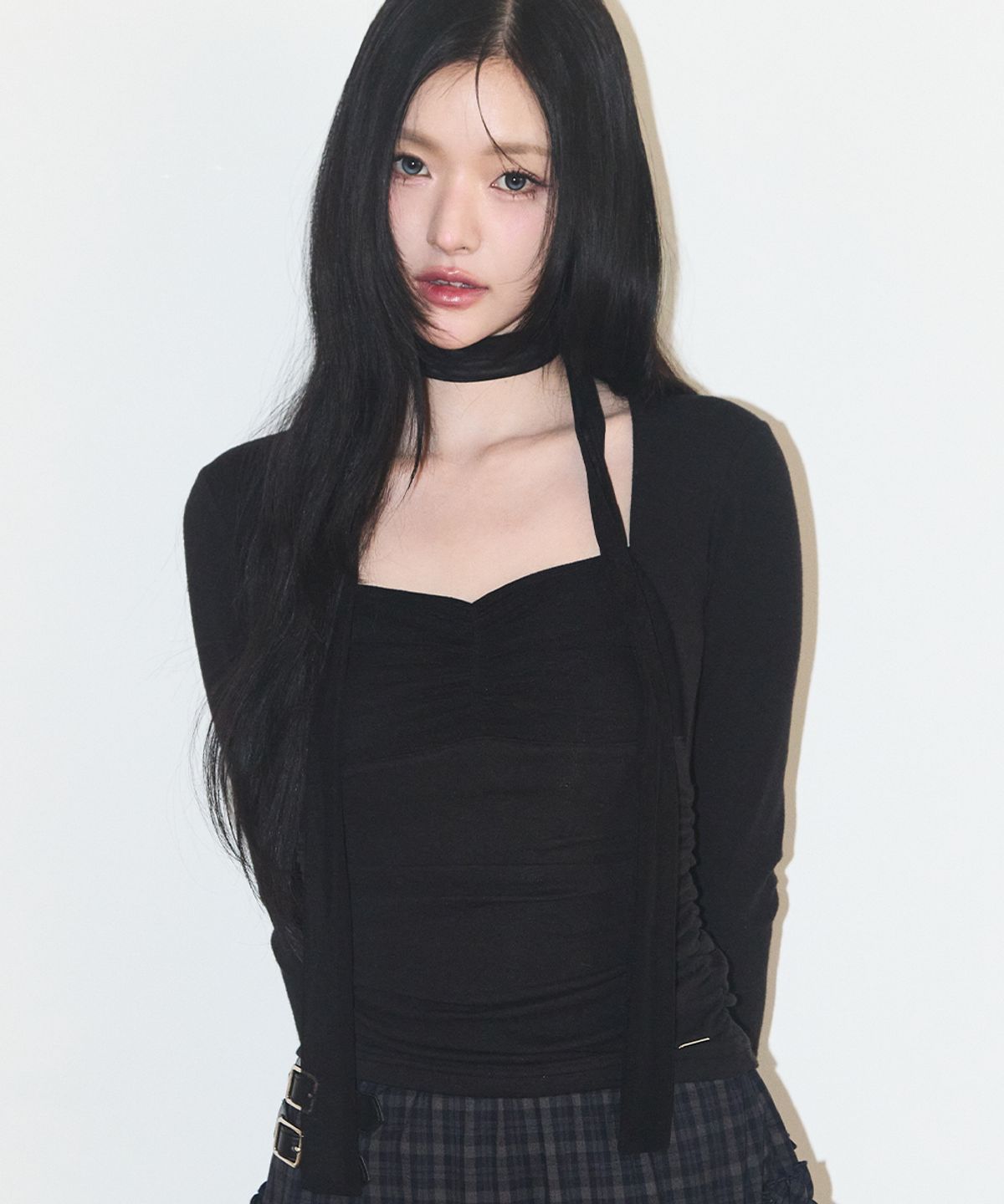일리고(ILLIGO) 셔링 볼레로 탑 블랙