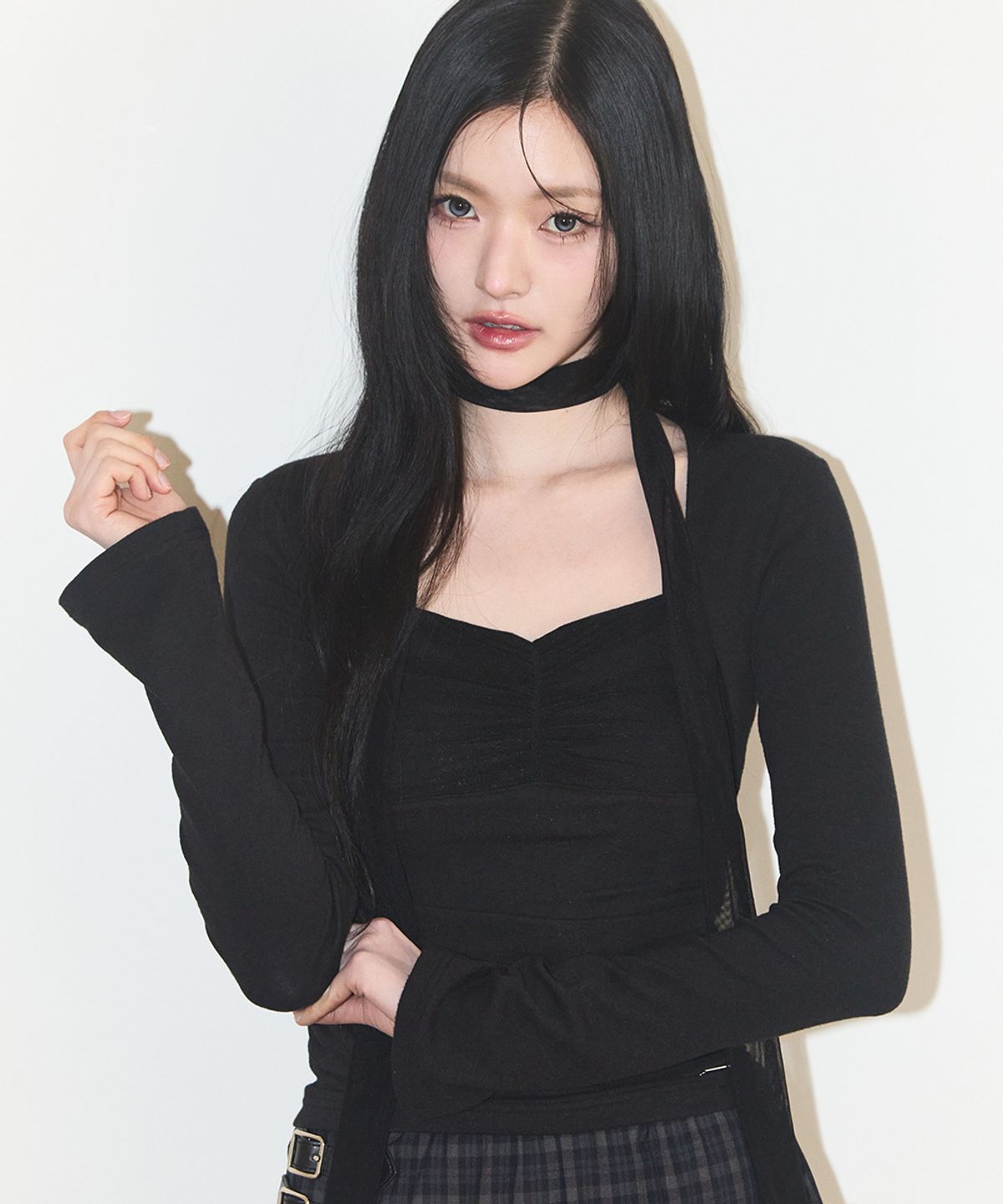 일리고(ILLIGO) 셔링 볼레로 탑 블랙