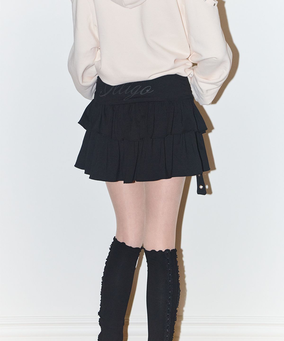 일리고(ILLIGO) 캉캉 레이어드 립 스커트 블랙