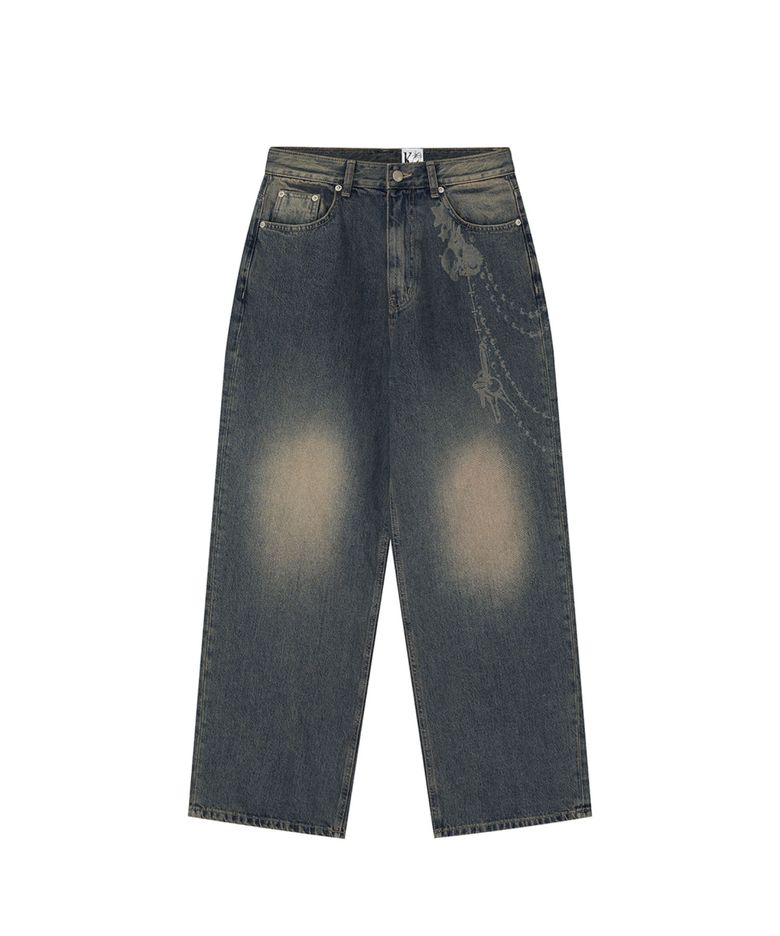 MUSINSA公式 | KASHIKO Chain Wide Denim Pants Rusty Blue
