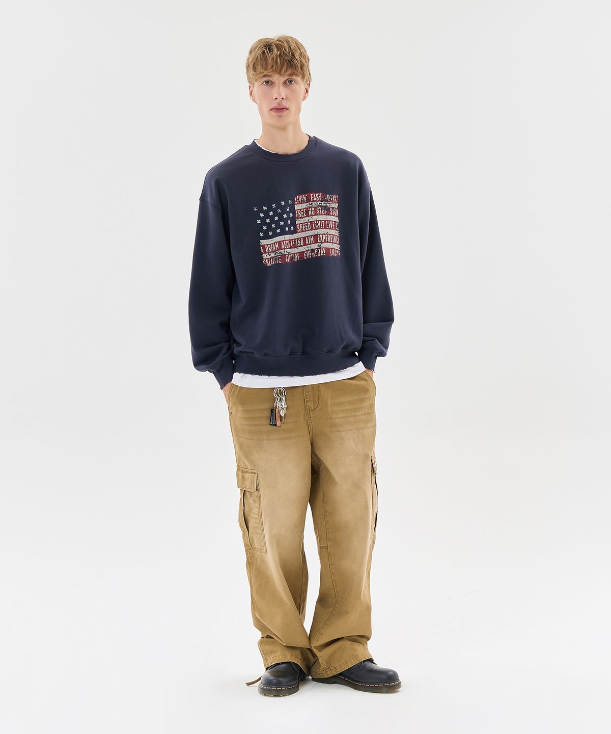 에이카화이트(AECA) EASY & FREE FLAG SWEAT SHIRTS-NAVY