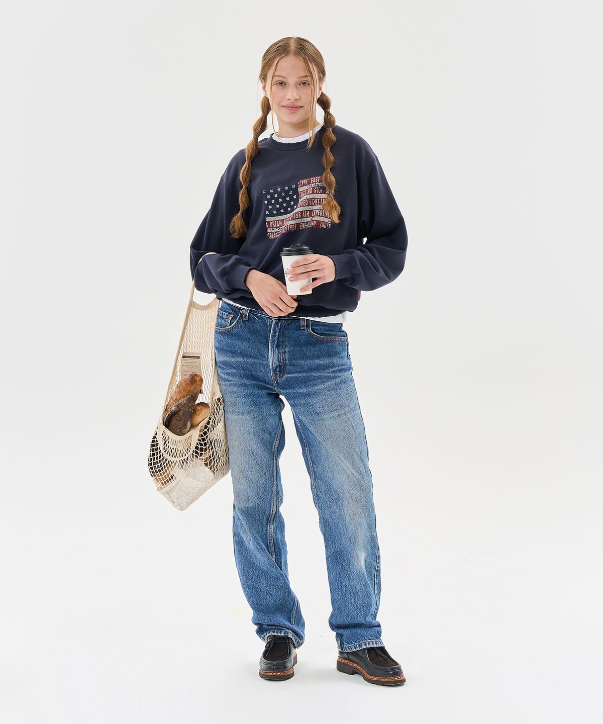 에이카화이트(AECA) EASY & FREE FLAG SWEAT SHIRTS-NAVY