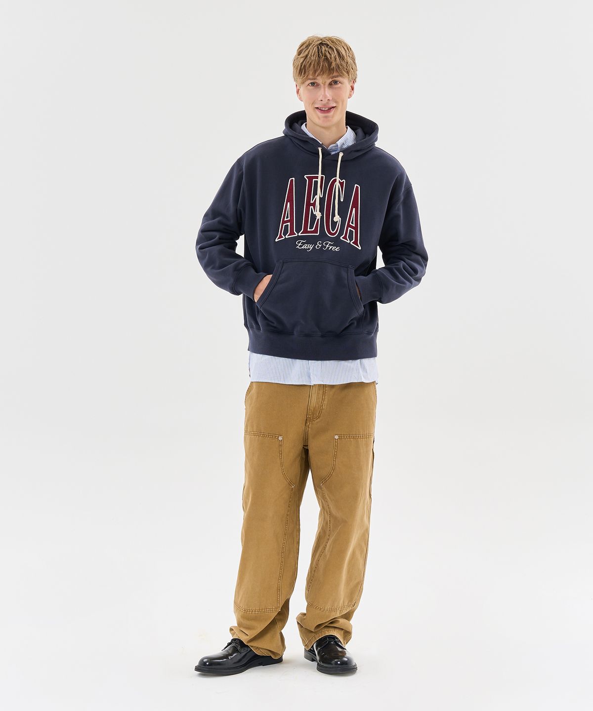에이카화이트(AECA) AECA SYMBOL FELT HOODIE-NAVY