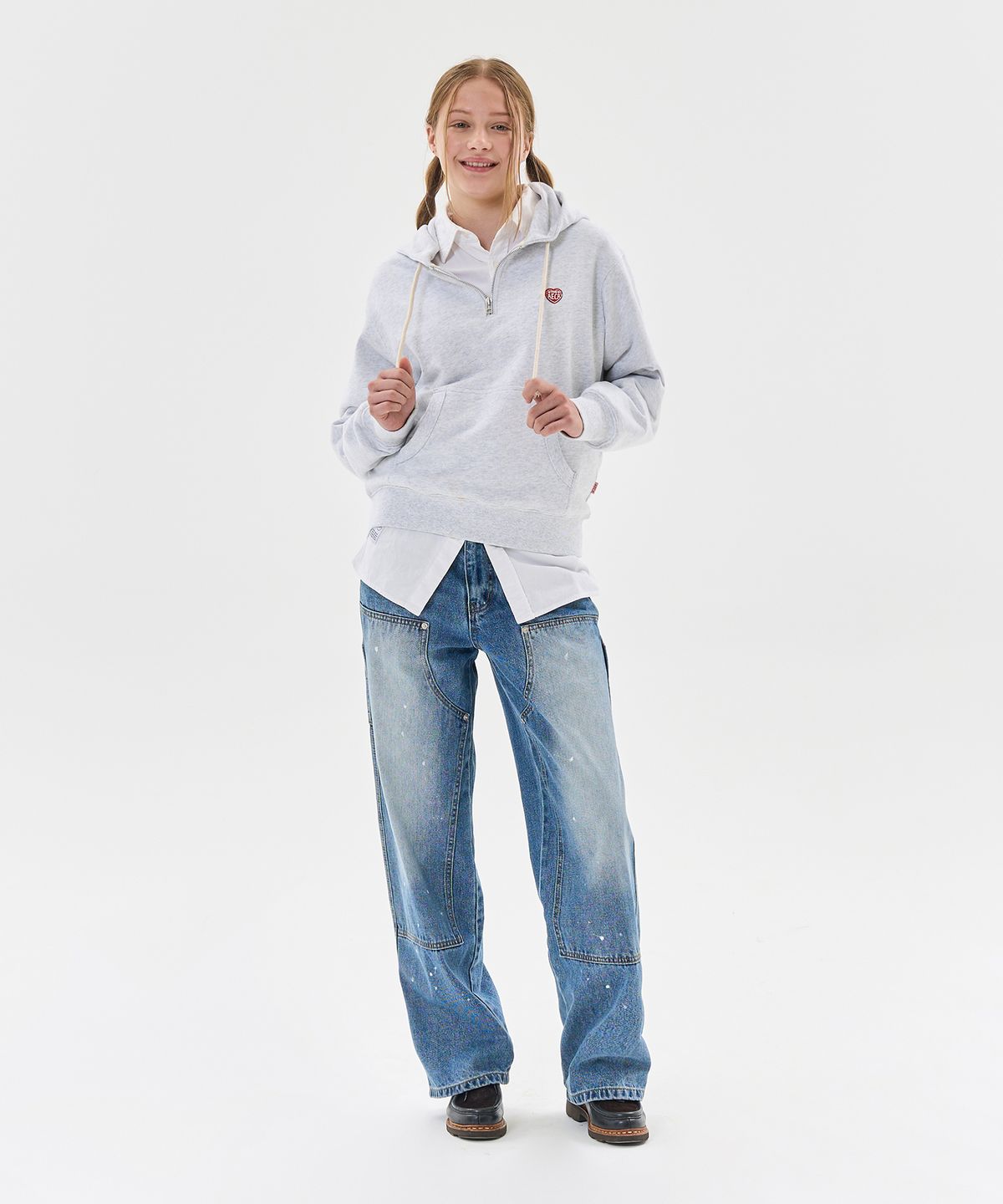 에이카화이트(AECA) AECA LOVE HALF ZIP UP HOODIE-LIGHT GREY
