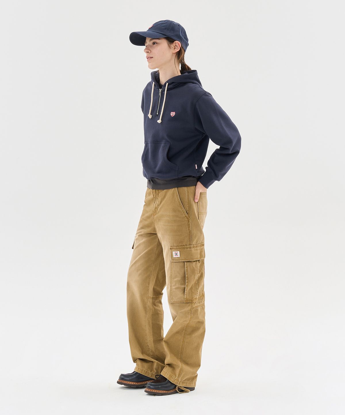 에이카화이트(AECA) AECA LOVE HALF ZIP UP HOODIE-NAVY