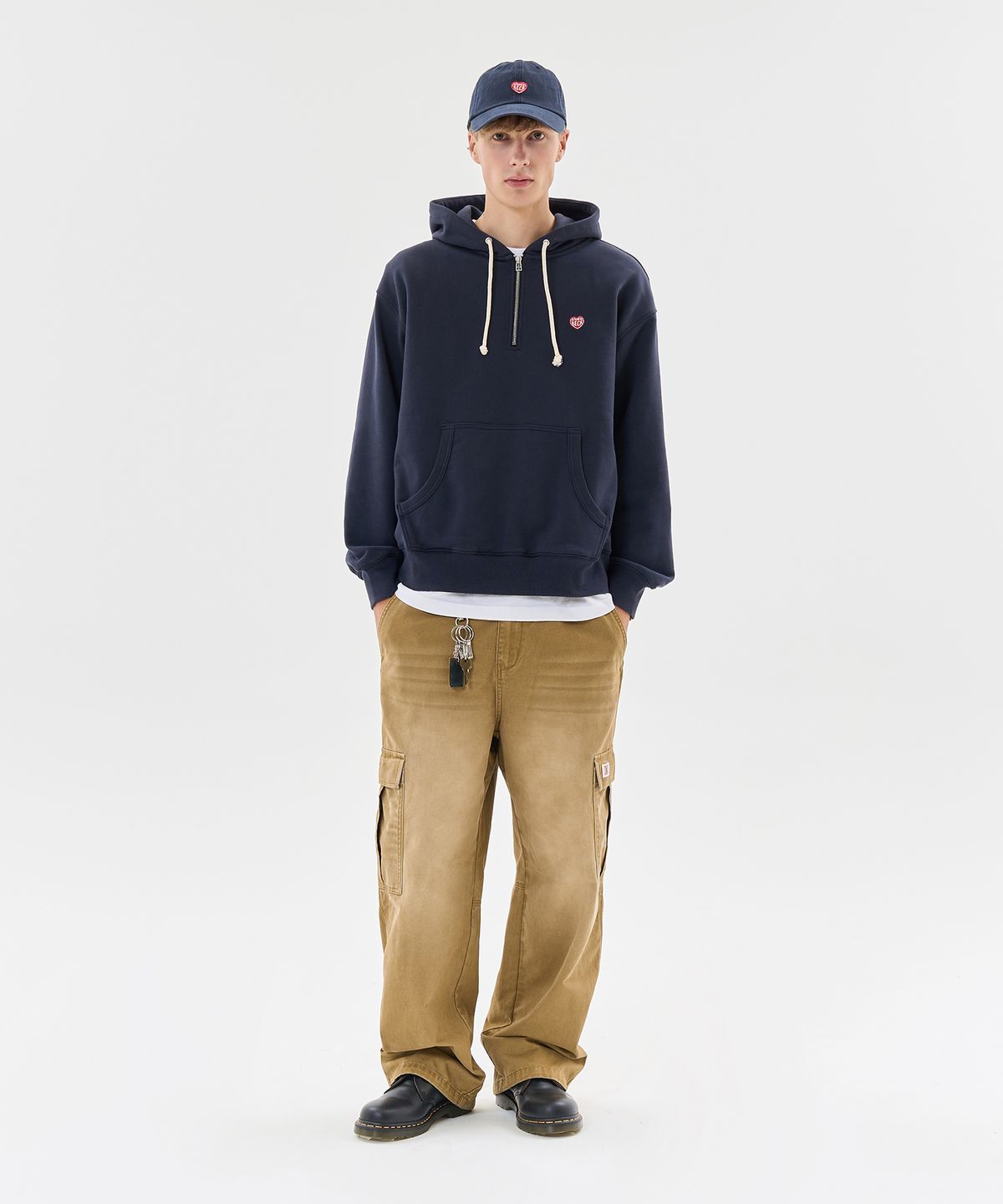 에이카화이트(AECA) AECA LOVE HALF ZIP UP HOODIE-NAVY