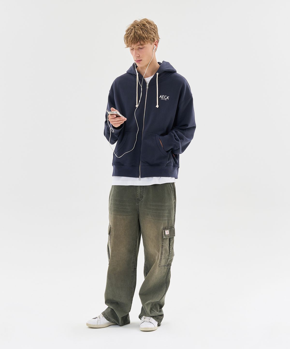 에이카화이트(AECA) AECA SIGNATURE ZIP UP HOODIE-NAVY