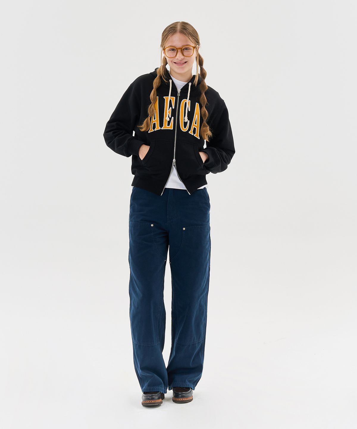 에이카화이트(AECA) AECA APPLIQUE ZIP UP HOODIE-BLACK