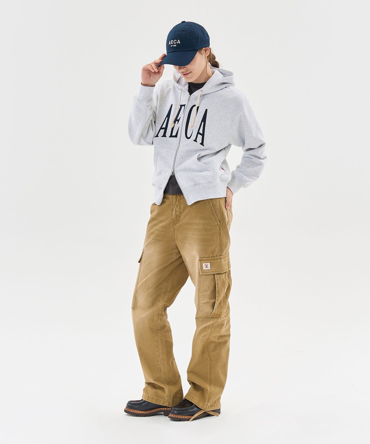 에이카화이트(AECA) AECA APPLIQUE ZIP UP HOODIE-LIGHT GREY