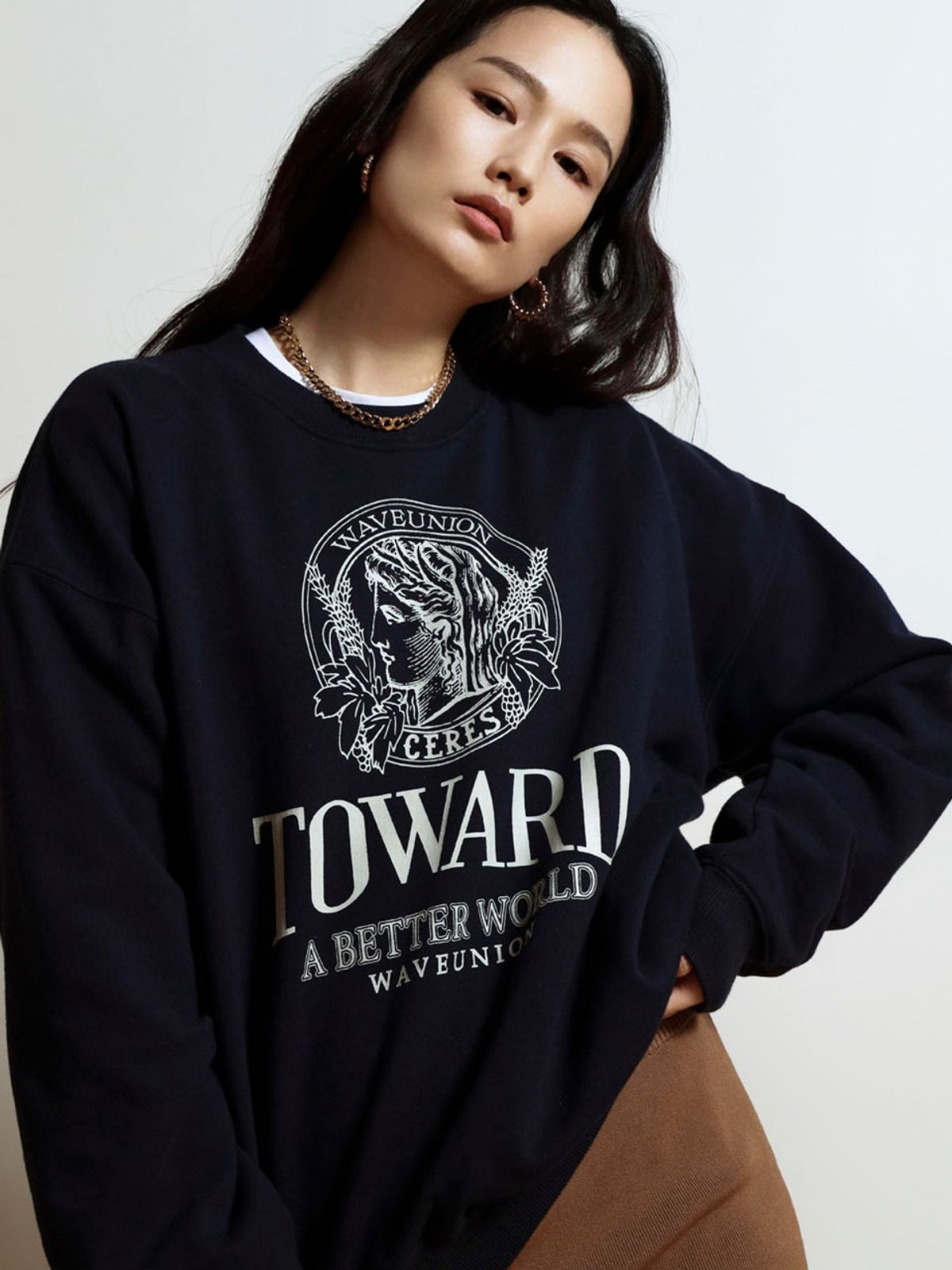 웨이브유니온(WAVE UNION) Toward Sweatshirt navy