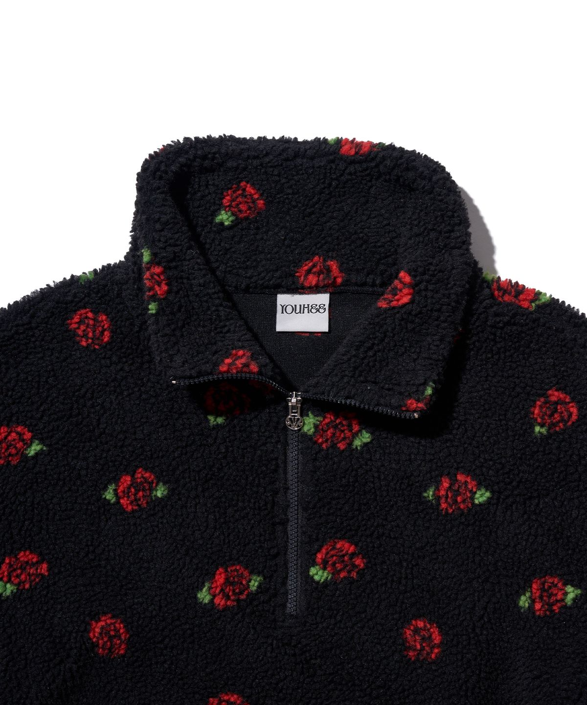 유희(YOUHEE) ROSE PATTERN FLEECE ANORAK BLACK