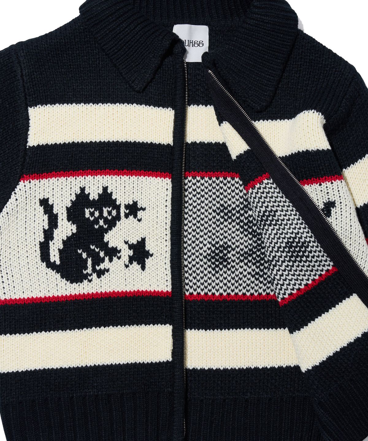유희(YOUHEE) STAR CAT COWICHAN CARDIGAN BLACK
