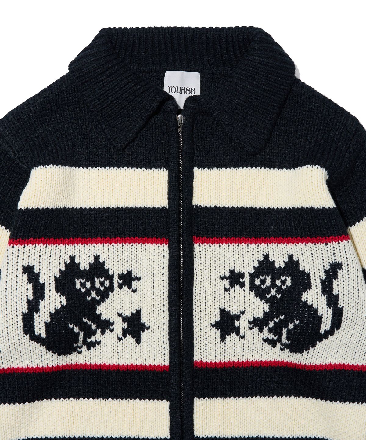 유희(YOUHEE) STAR CAT COWICHAN CARDIGAN BLACK