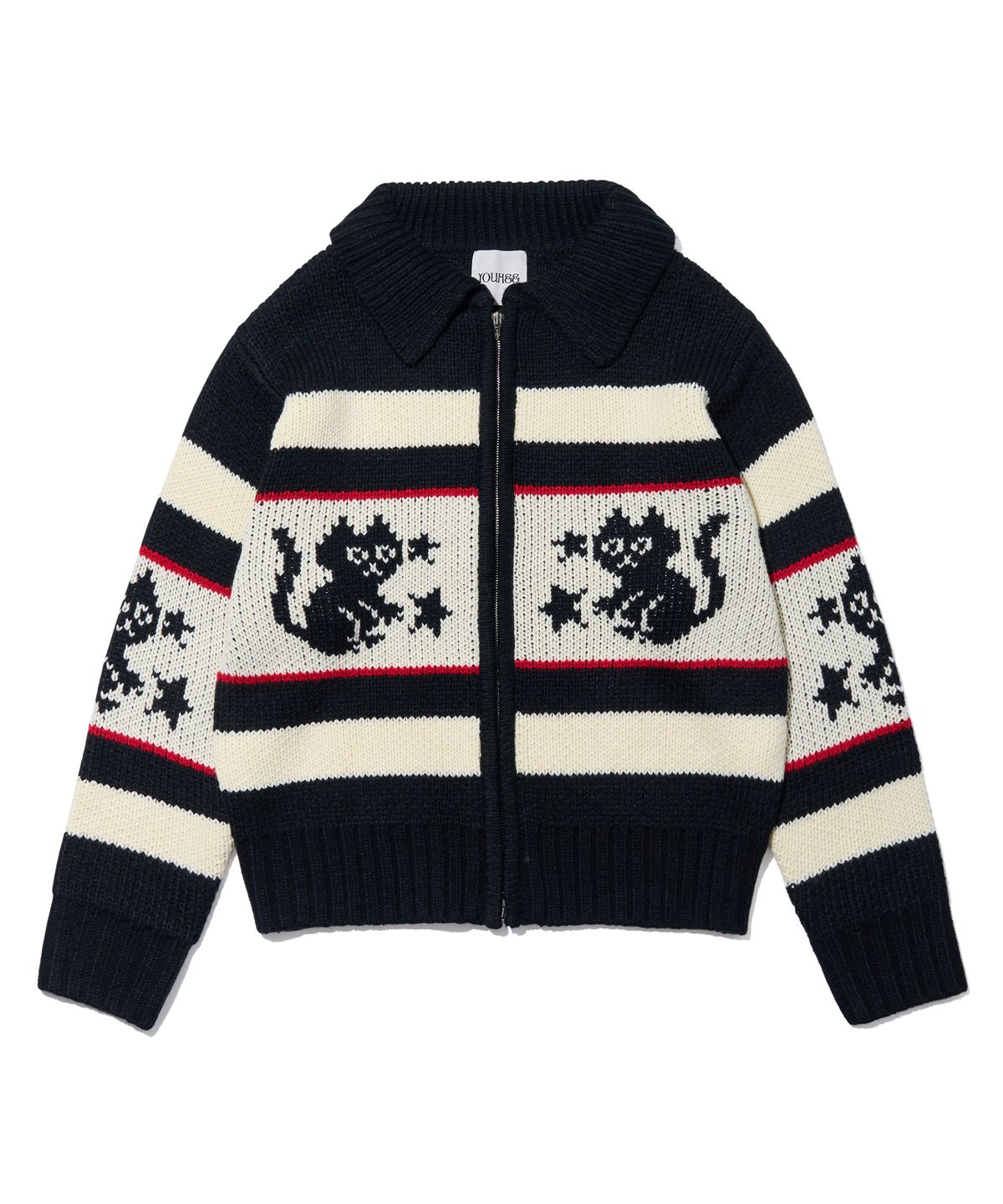 유희(YOUHEE) STAR CAT COWICHAN CARDIGAN BLACK