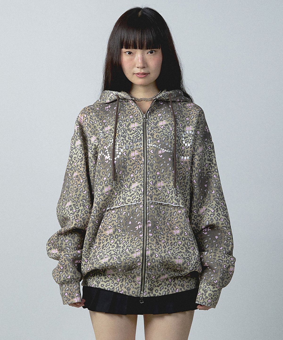 유희(YOUHEE) LEOPARD HOOD ZIP-UP BROWN