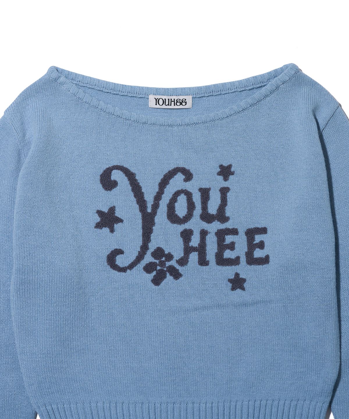 유희(YOUHEE) YOUHEE OFF-SHOULDER KNIT LIGHT BLUE