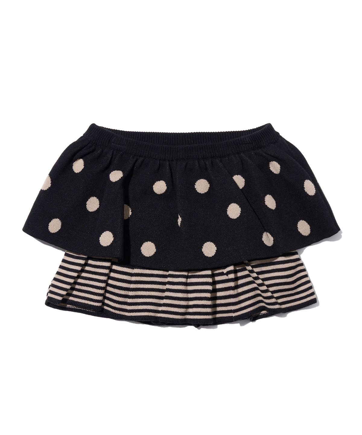 유희(YOUHEE) DOT PATTERN RUFFLE KNIT SKIRT BLACK