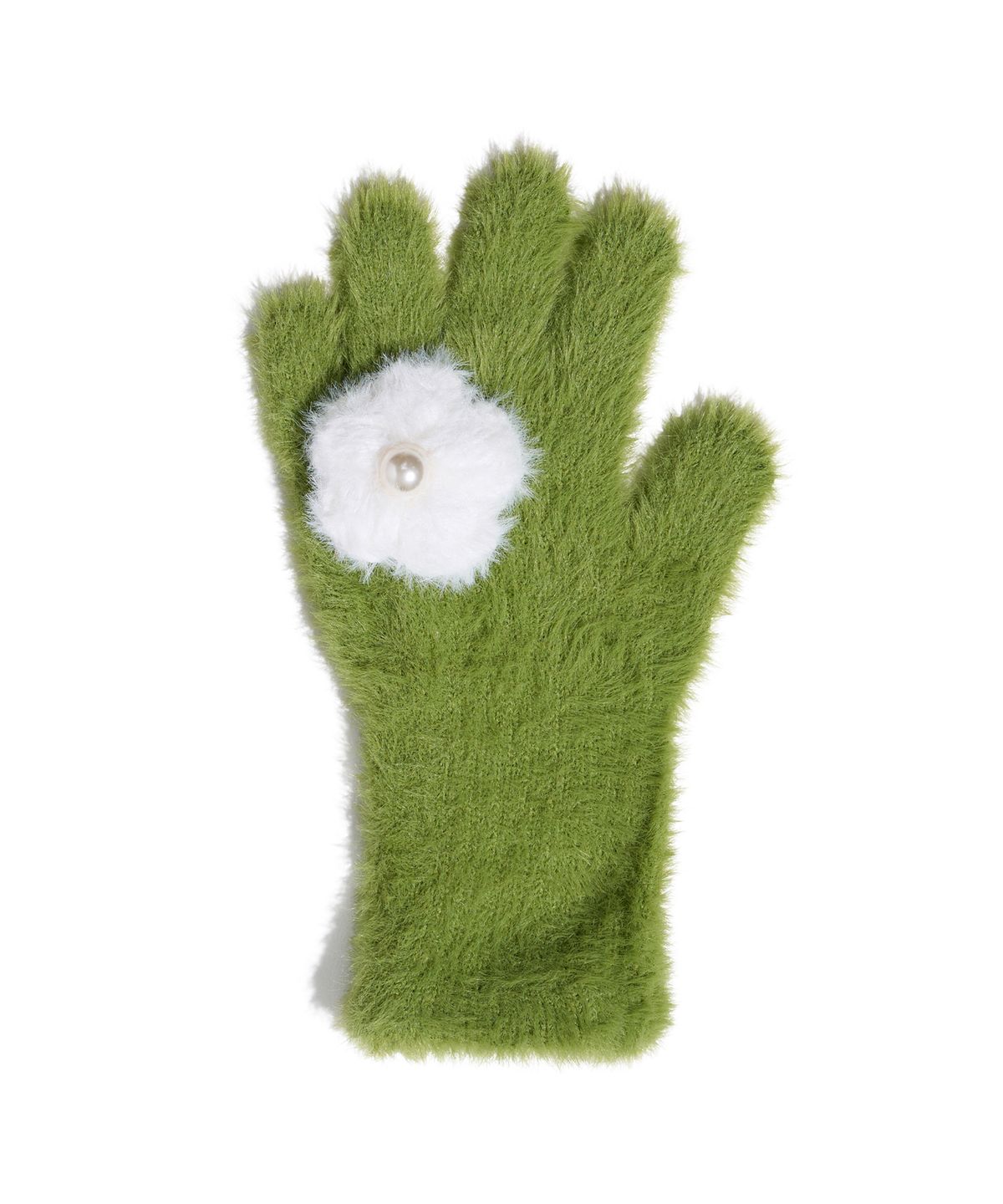 유희(YOUHEE) CORSAGE KNIT GLOVES GREEN