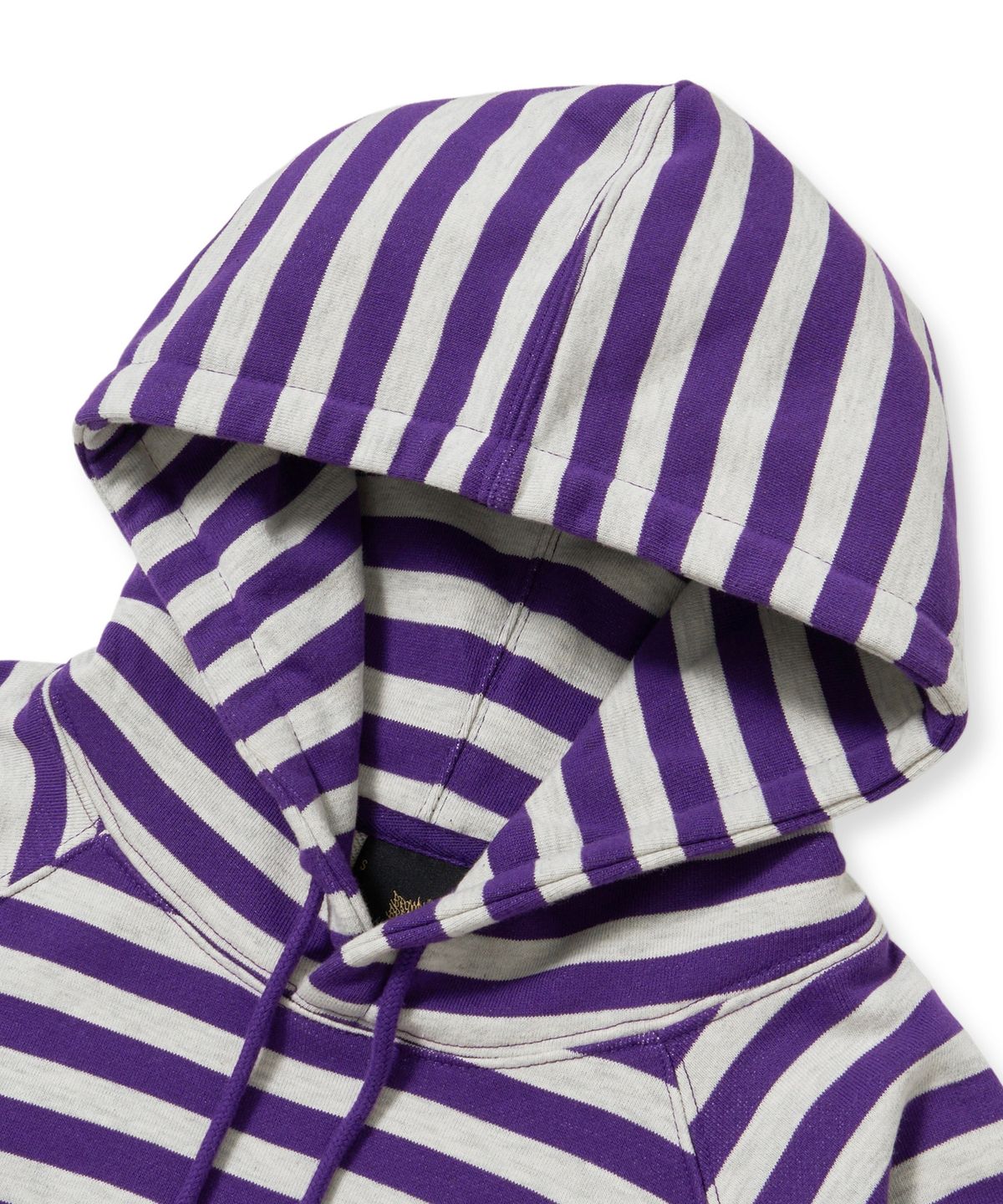 브라운브레스(BROWNBREATH) W STRIPE TAG CROP HOODIE - PURPLE/OATMEAL