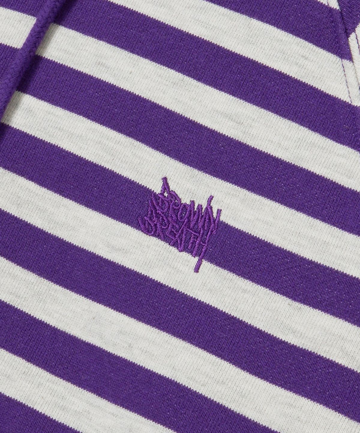 브라운브레스(BROWNBREATH) W STRIPE TAG CROP HOODIE - PURPLE/OATMEAL