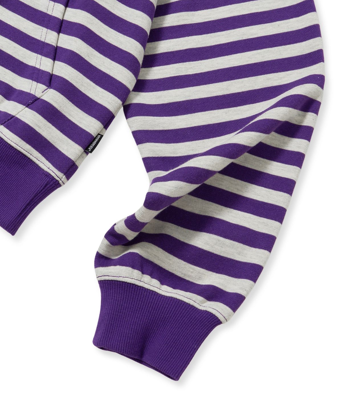 브라운브레스(BROWNBREATH) W STRIPE TAG CROP HOODIE - PURPLE/OATMEAL