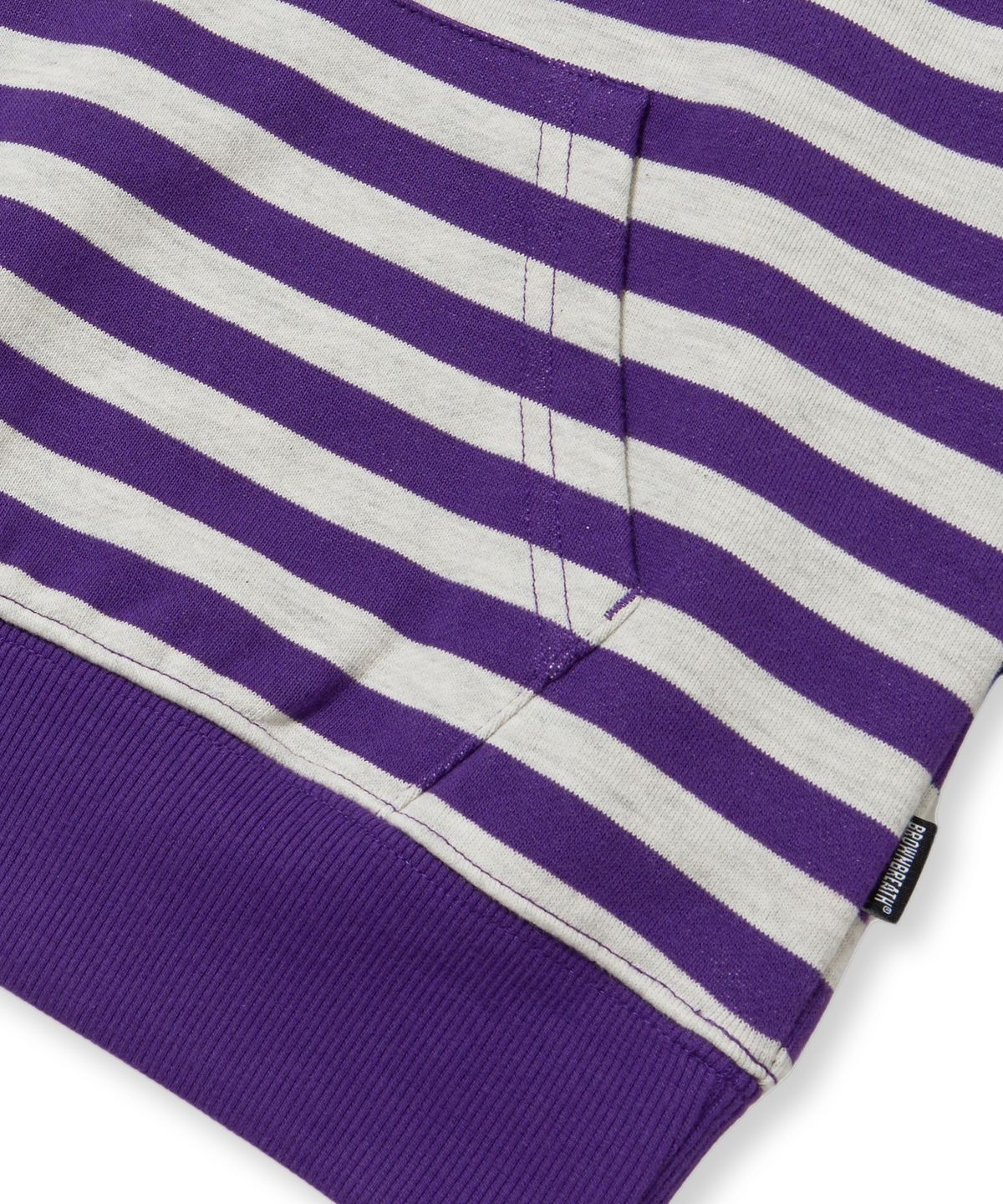 브라운브레스(BROWNBREATH) W STRIPE TAG CROP HOODIE - PURPLE/OATMEAL