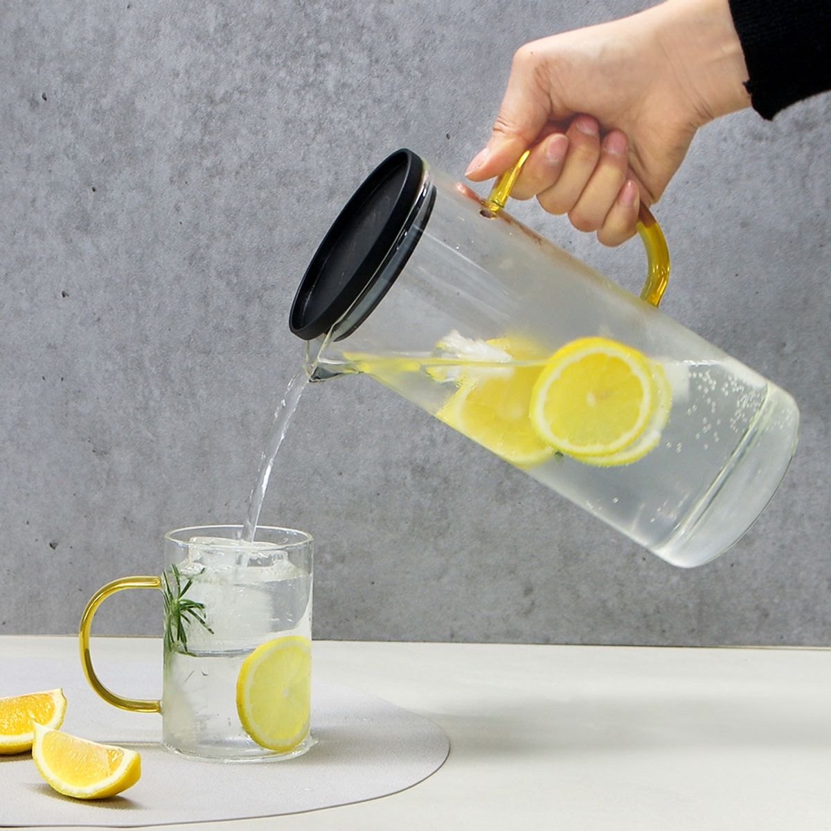 키친구(KITCHENGU) 내열 일자 유리 물통 물병 1.5L+ 물컵 300ML 2개세트