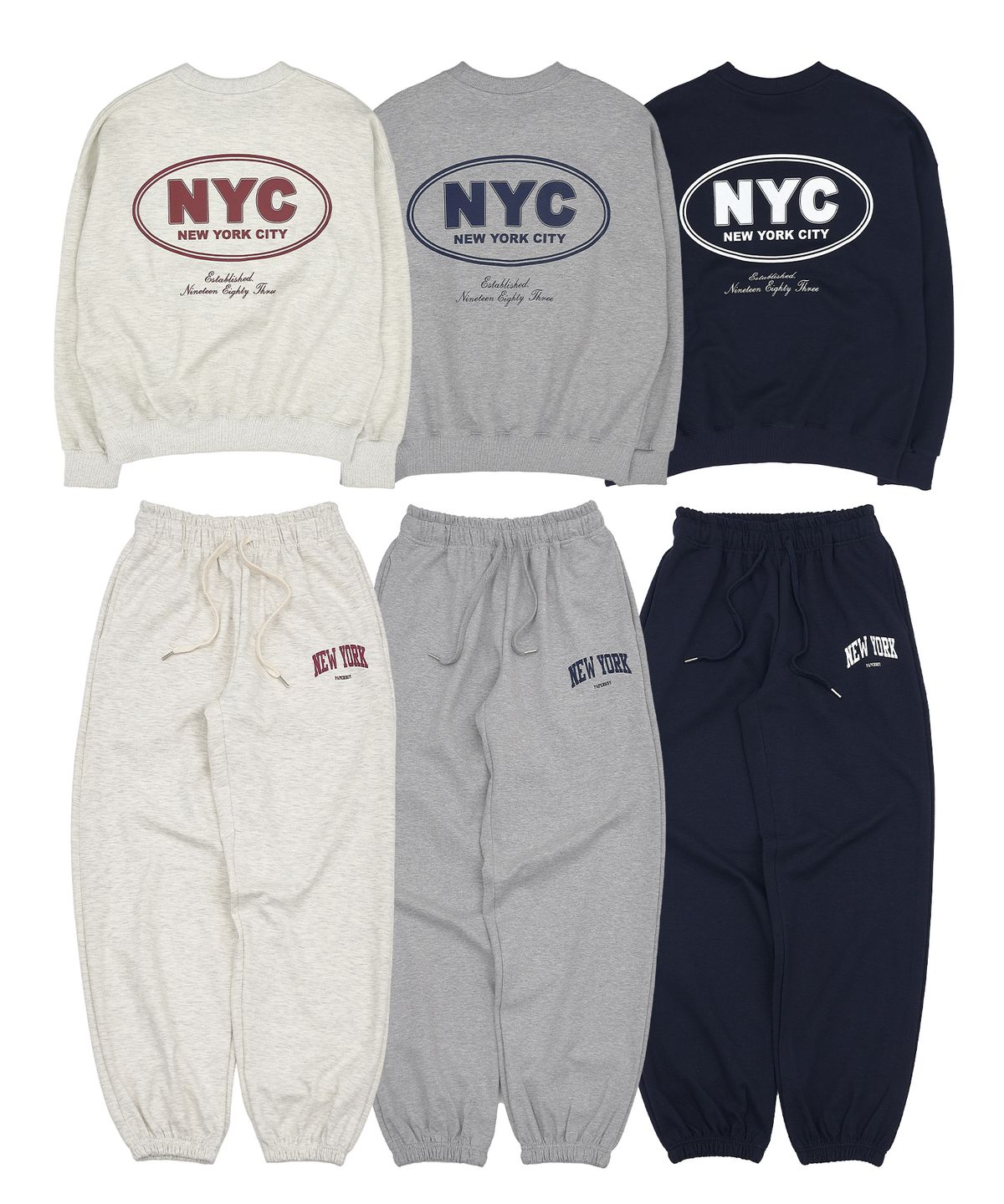 페이퍼보이(PAPERBOY) [SET] NYC 아카데미 와이드 조거셋업 3color