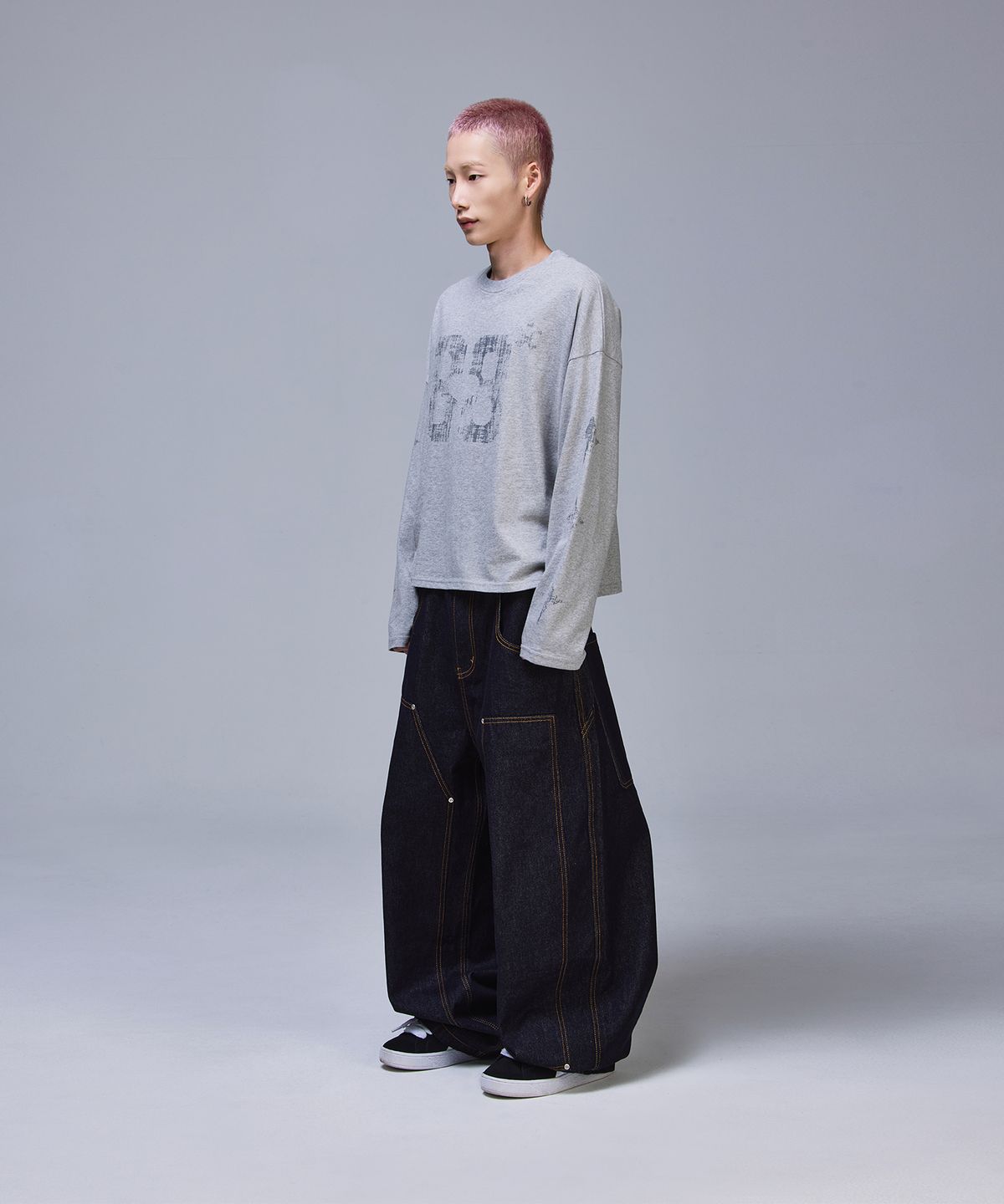 스켈리웩(SCALLYWAG) 더블니 배기 카펜터 생지 데님[인디고]