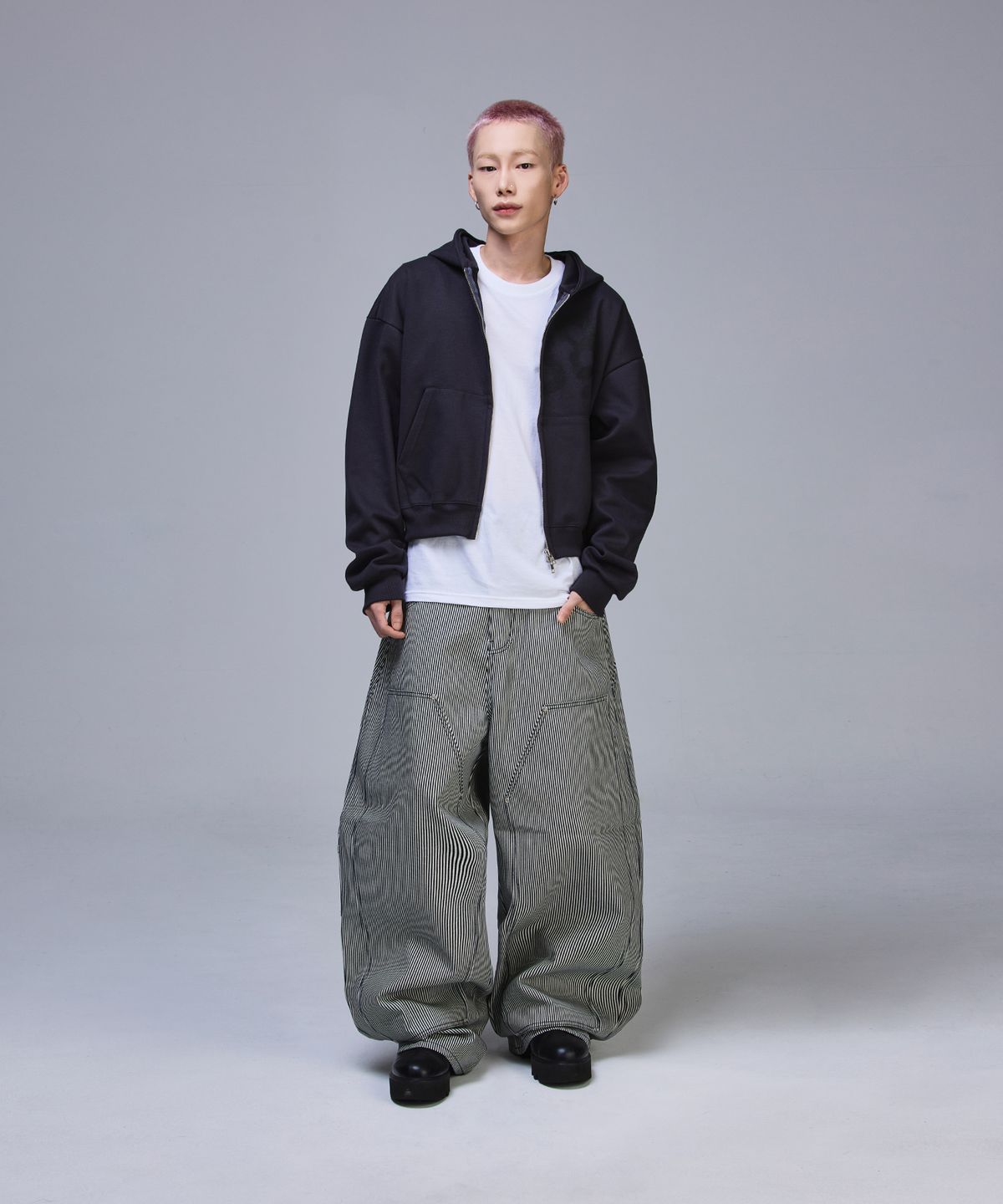 스켈리웩(SCALLYWAG) 더블니 배기 카펜터 생지 데님[스트라이프]
