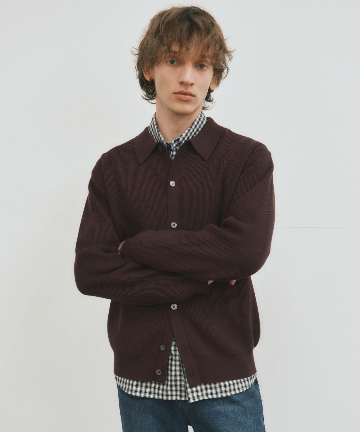 웬즈데이오아시스(WEDNESDAY OASIS) 올웨이즈 워셔블 카라 니트 가디건_BROWN(WC25-KN45)