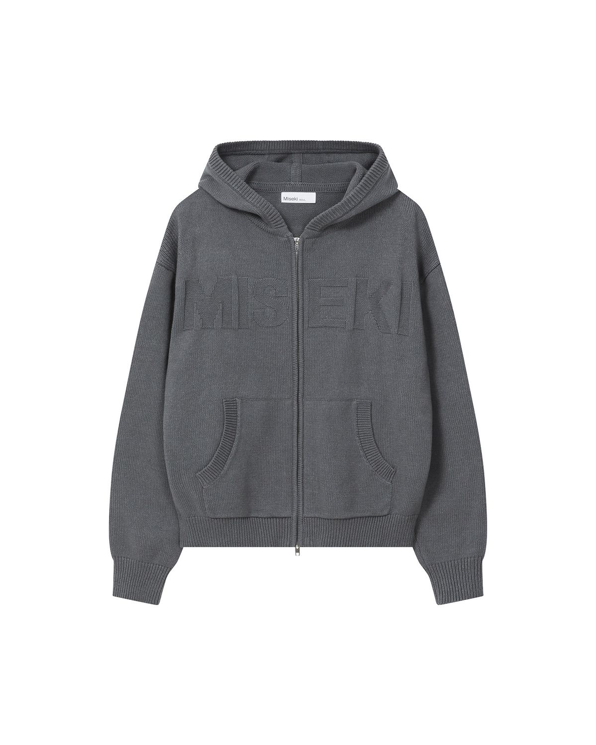 미세키서울(MISEKI SEOUL) Logo knit hoodie zip-up CHARCOAL