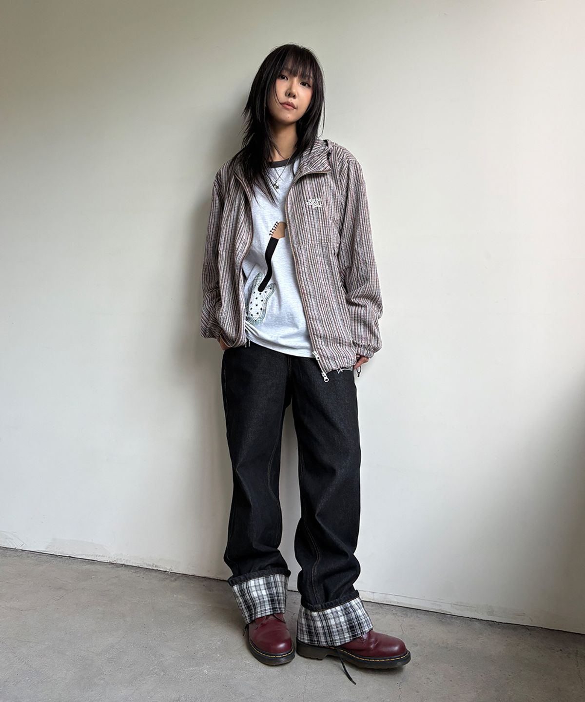 카비시(CAVISH) HOODED CHECK WIND BREAKER BROWN(CV2FSUB962A)